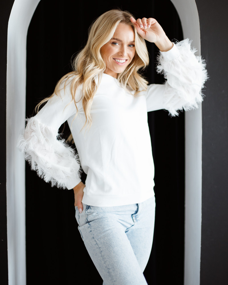 ALICE FRINGE SLEEVES SWEATSHIRT WHITE