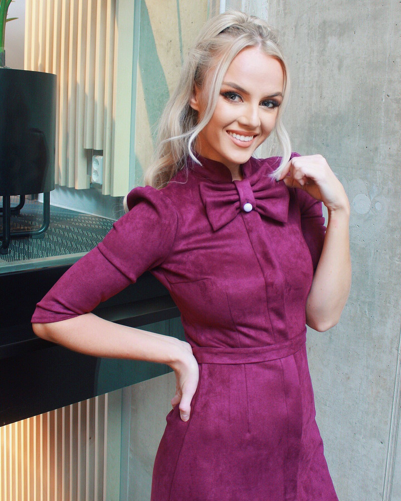 BOW SUEDE DRESS PURPLE