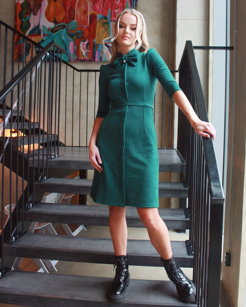 BOW SUEDE DRESS GREEN