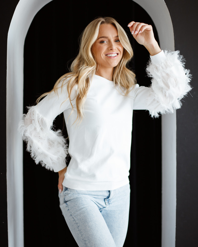 ALICE FRINGE SLEEVES SWEATSHIRT WHITE