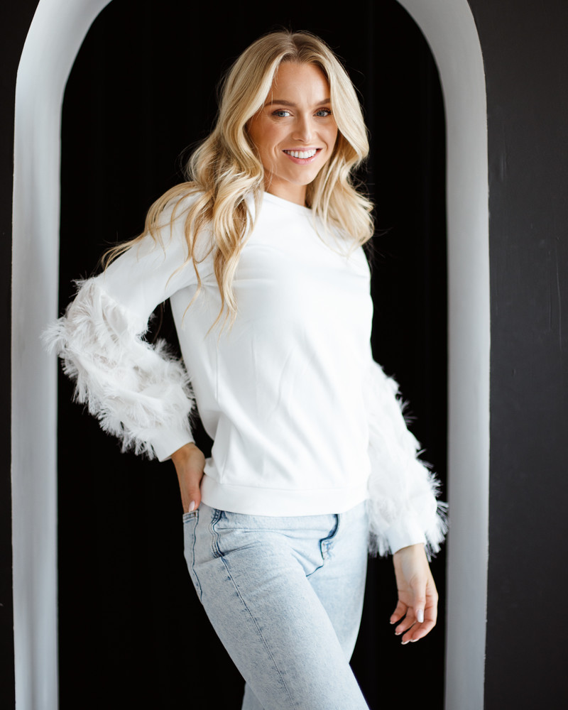 ALICE FRINGE SLEEVES SWEATSHIRT WHITE
